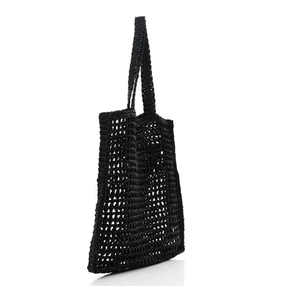 Prada Yarn Raffia Effect Crochet Logo Embroidered Tote Bag Black 3 of 12