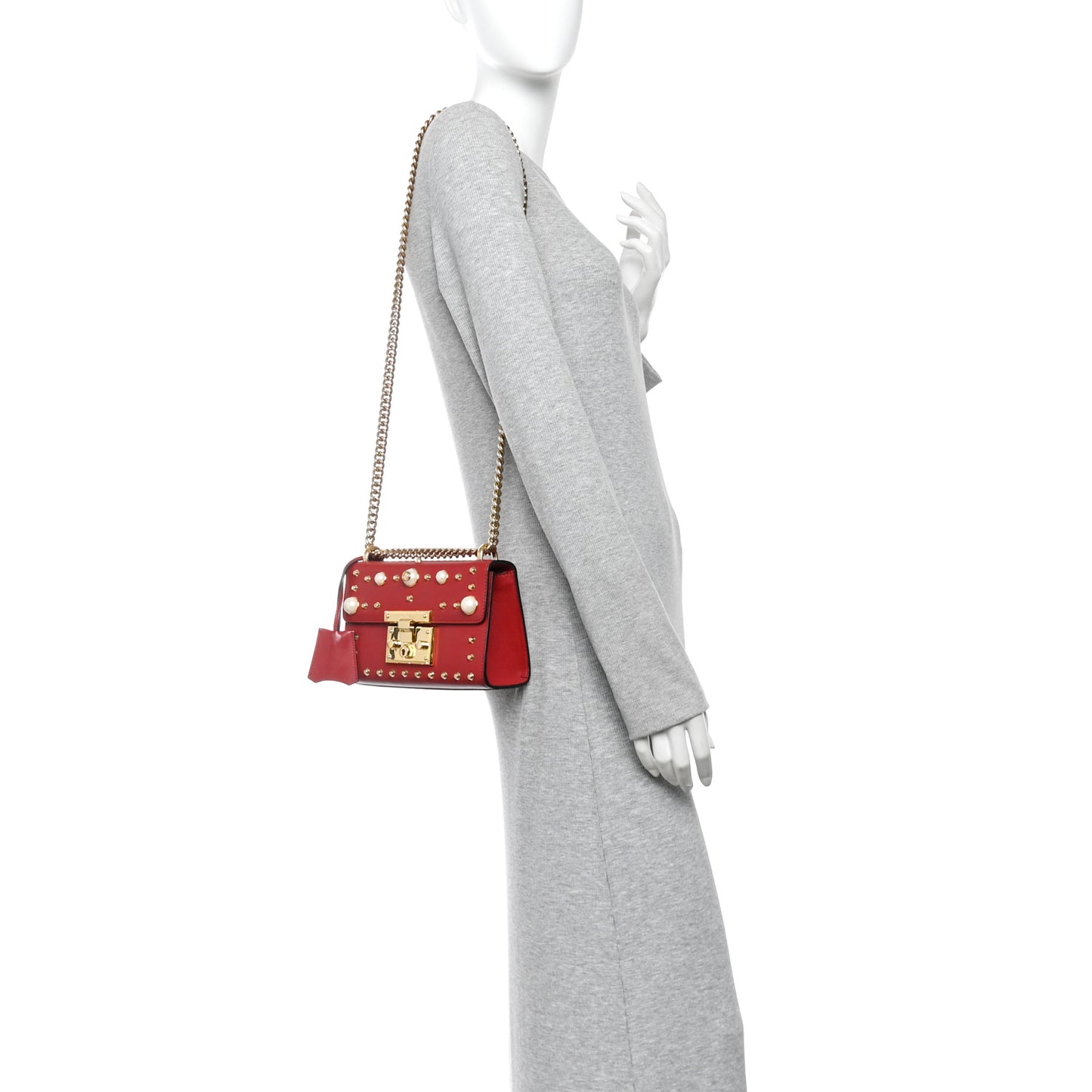 Calfskin Studded Small Padlock Shoulder Bag Hibiscus Red