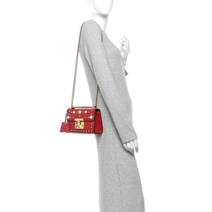 Gucci Calfskin Studded Small Padlock Shoulder Bag Hibiscus Red 2 of 14
