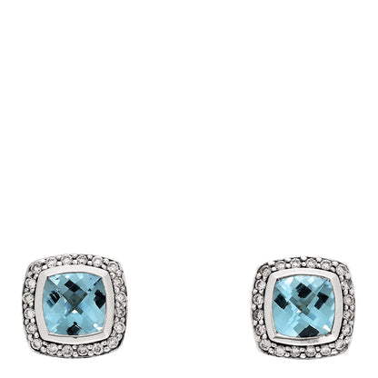 David Yurman Sterling Silver Diamond Blue Topaz 7mm Petite Albion Earrings 1 of 4