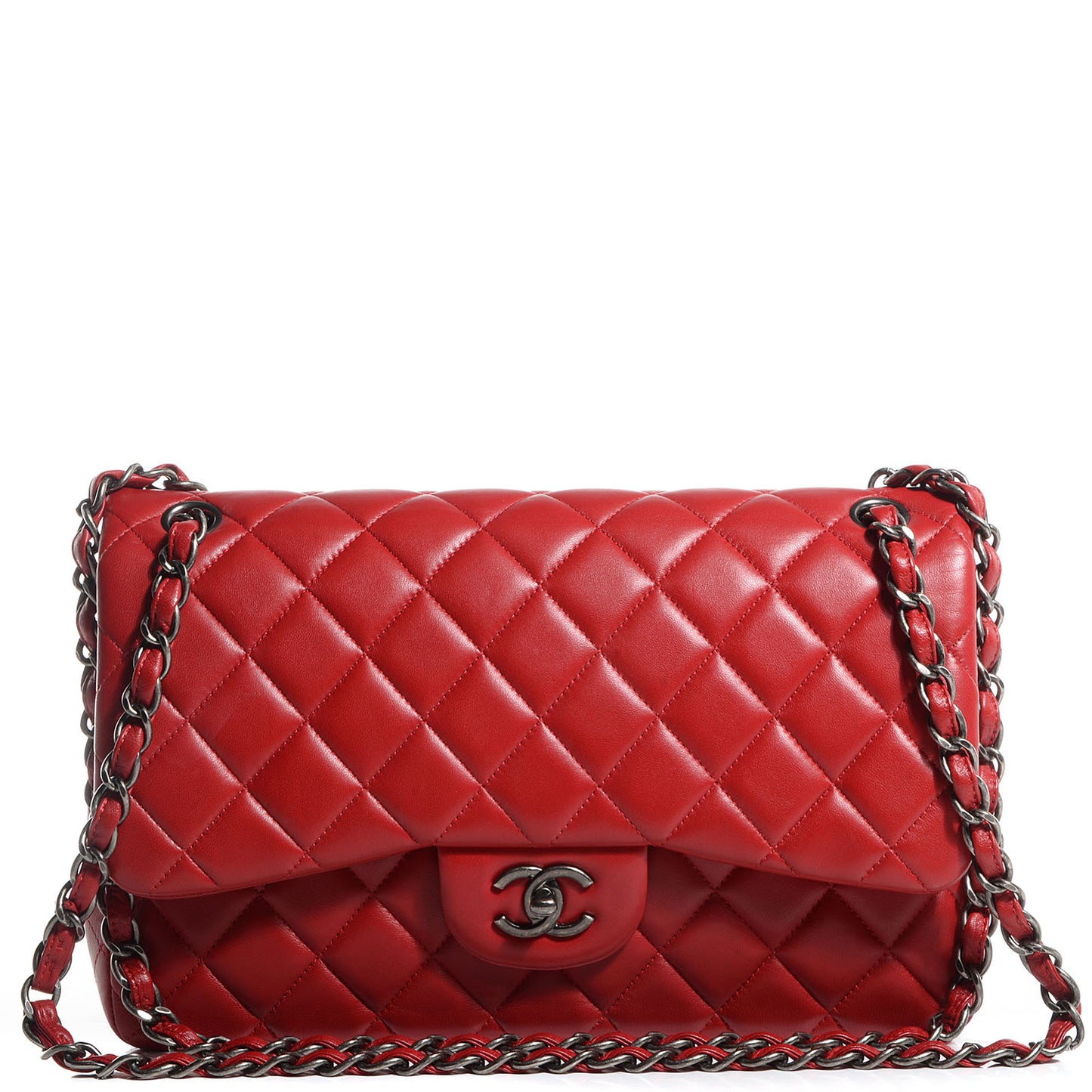 Lambskin Jumbo Double Flap Red