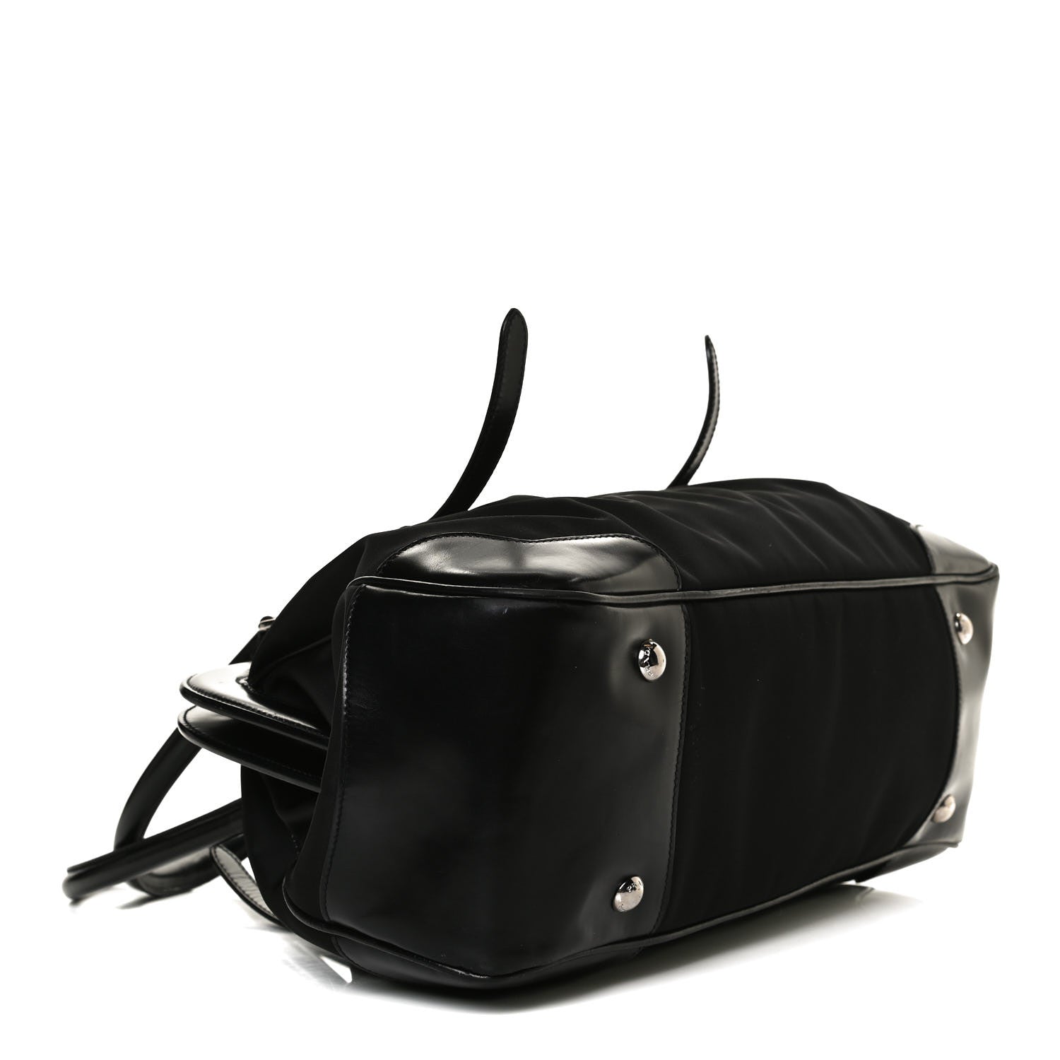 Prada Tessuto Nylon Calfskin Frame Satchel Black 5 of 17