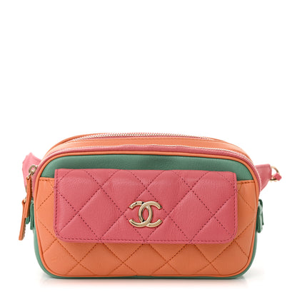 Chanel Goatskin Quilted Tri-Color In & Out Waist Bag Orange Green Pink 1 of 13