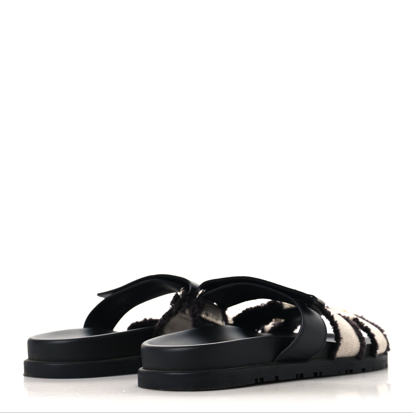 Techno Fringed H Canvas Caflskin Womens Chypre Sandals 39 Prunoir Black