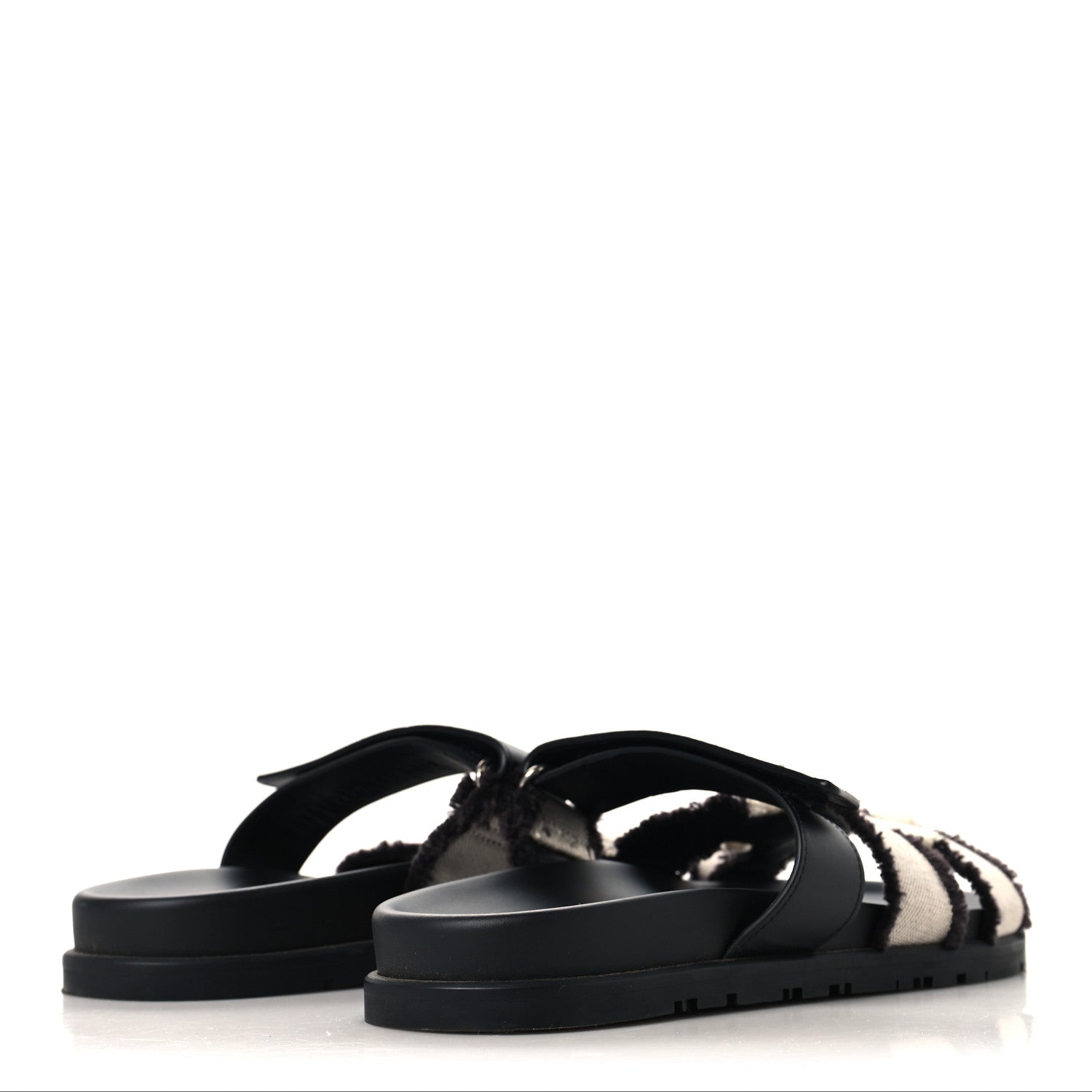 Hermes Techno Fringed H Canvas Caflskin Womens Chypre Sandals 39 Prunoir Black 5 of 9