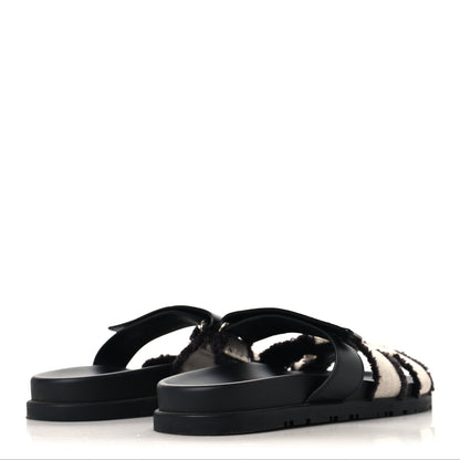 Hermes Techno Fringed H Canvas Caflskin Womens Chypre Sandals 39 Prunoir Black 5 of 9