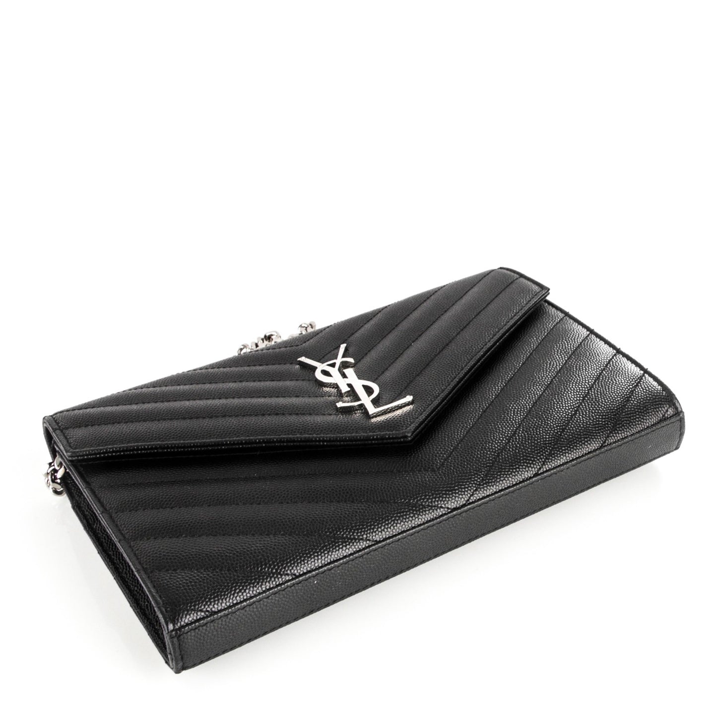 Grain De Poudre Matelasse Chevron Medium Monogram Chain Wallet Black