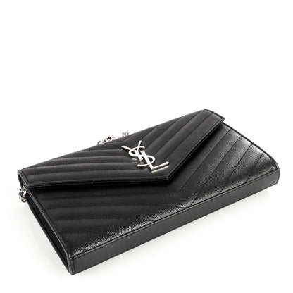 Saint Laurent Grain De Poudre Matelasse Chevron Medium Monogram Chain Wallet Black 4 of 6