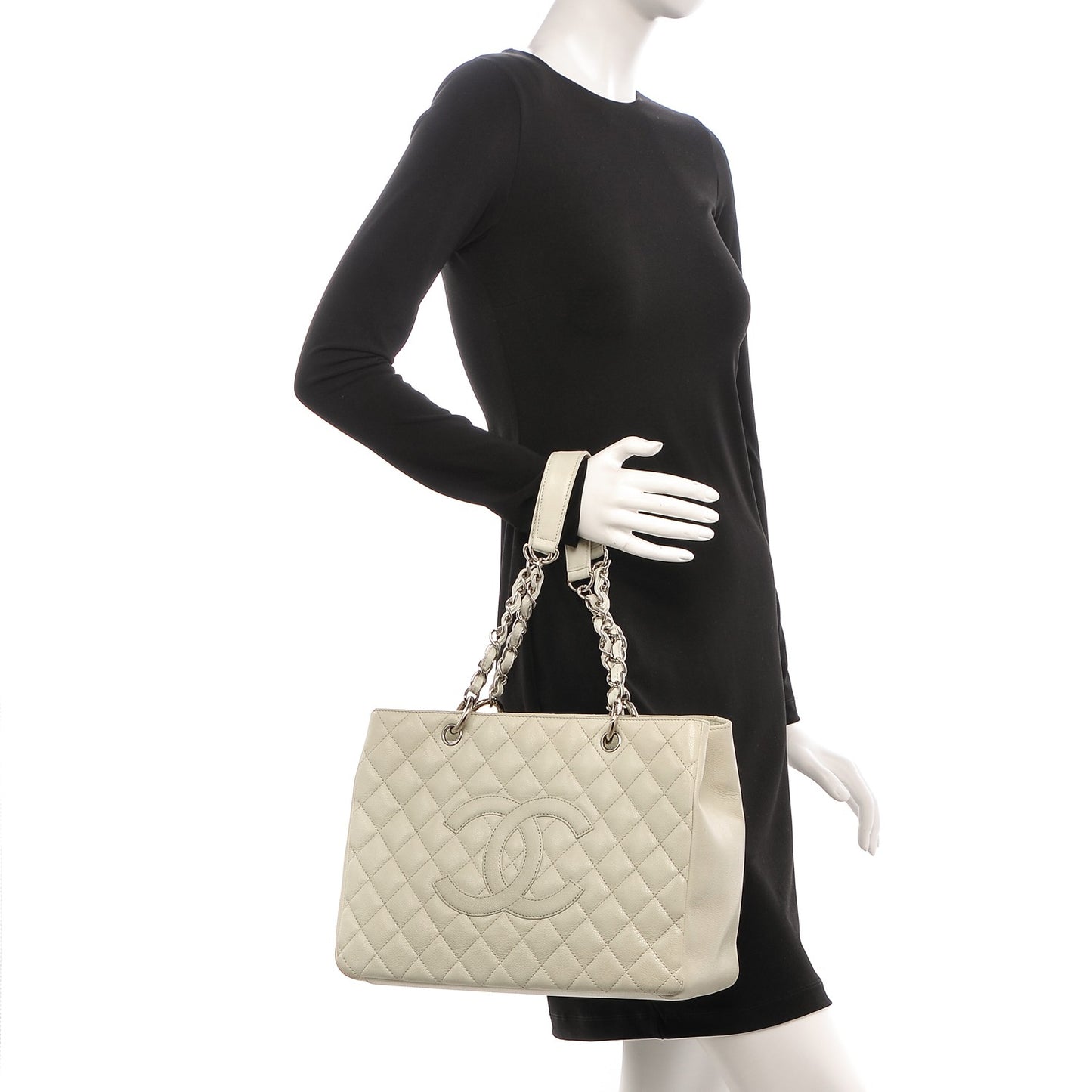 Caviar Quilted Grand Shopping Tote GST Ivory