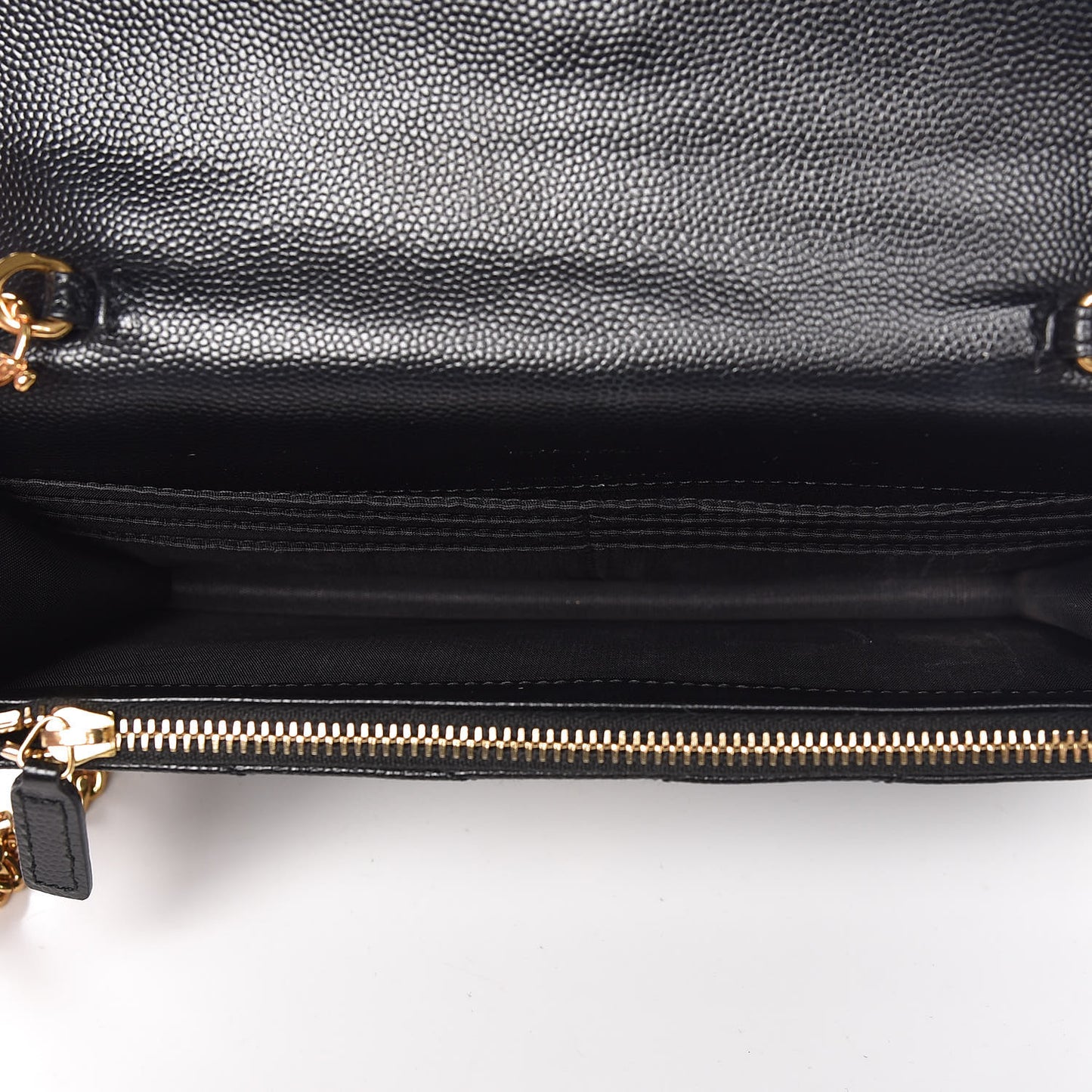 Grain De Poudre Matelasse Chevron Monogram Envelope Chain Wallet Black