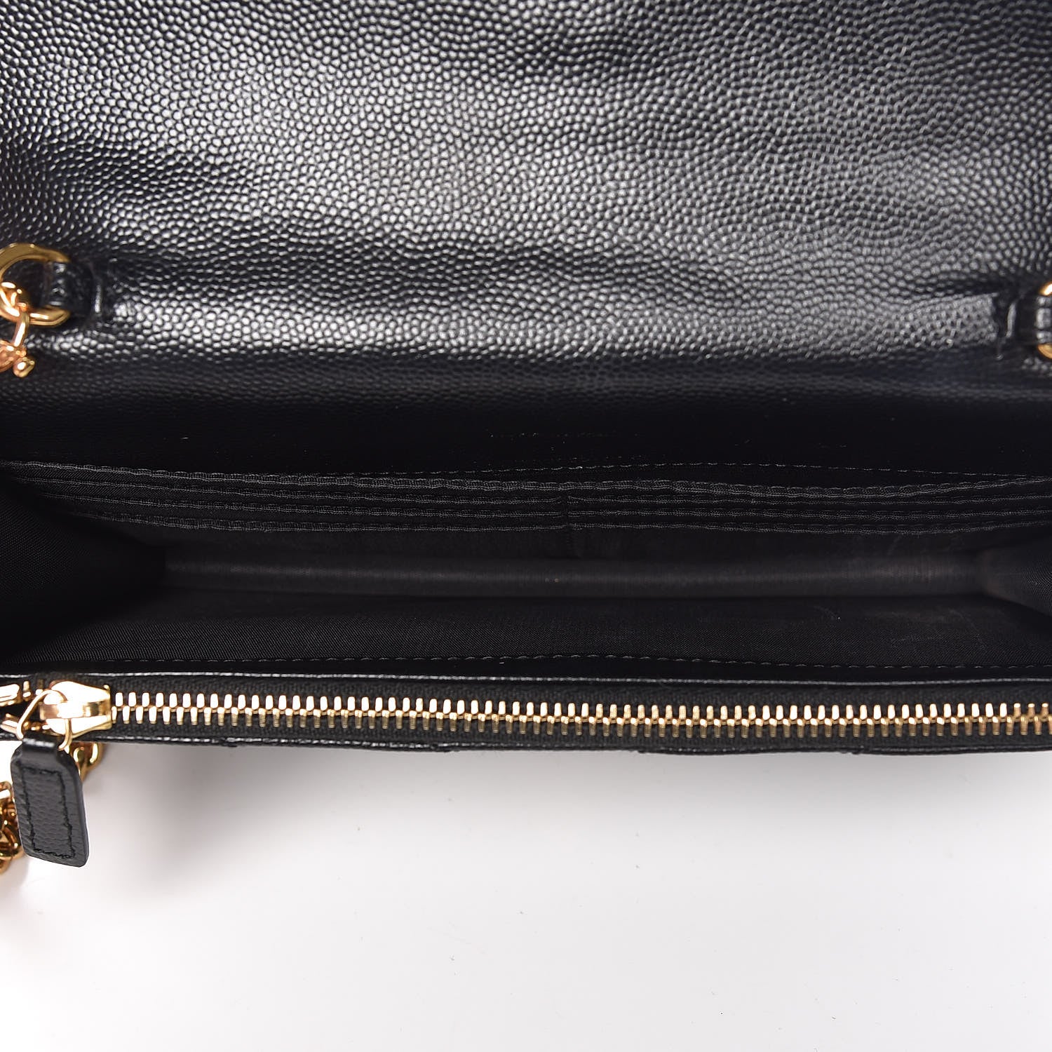 Saint Laurent Grain De Poudre Matelasse Chevron Monogram Envelope Chain Wallet Black 5 of 7
