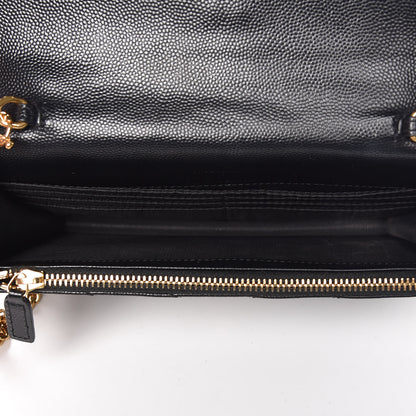 Saint Laurent Grain De Poudre Matelasse Chevron Monogram Envelope Chain Wallet Black 5 of 7