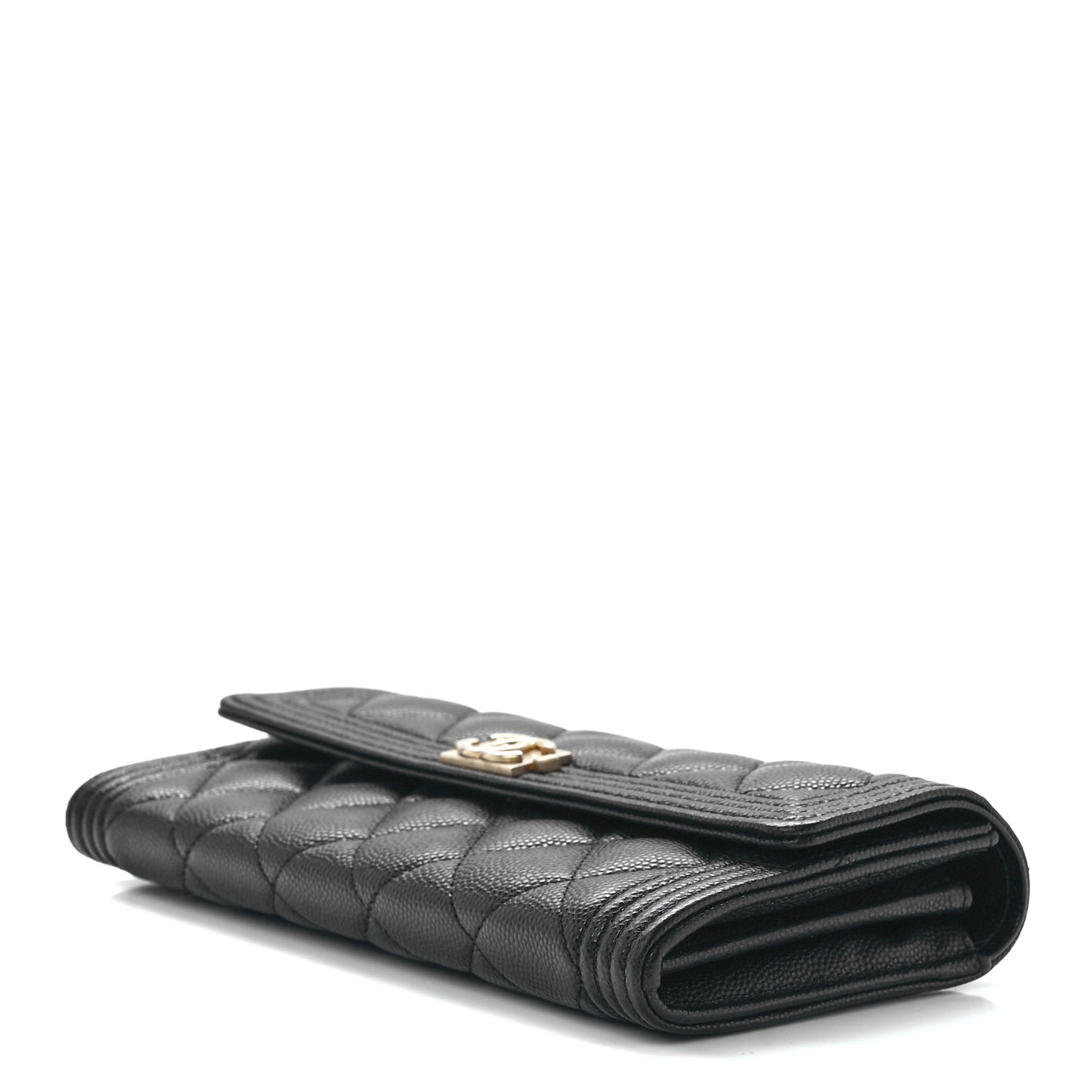 Caviar Quilted Large Boy Gusset Flap Wallet Black