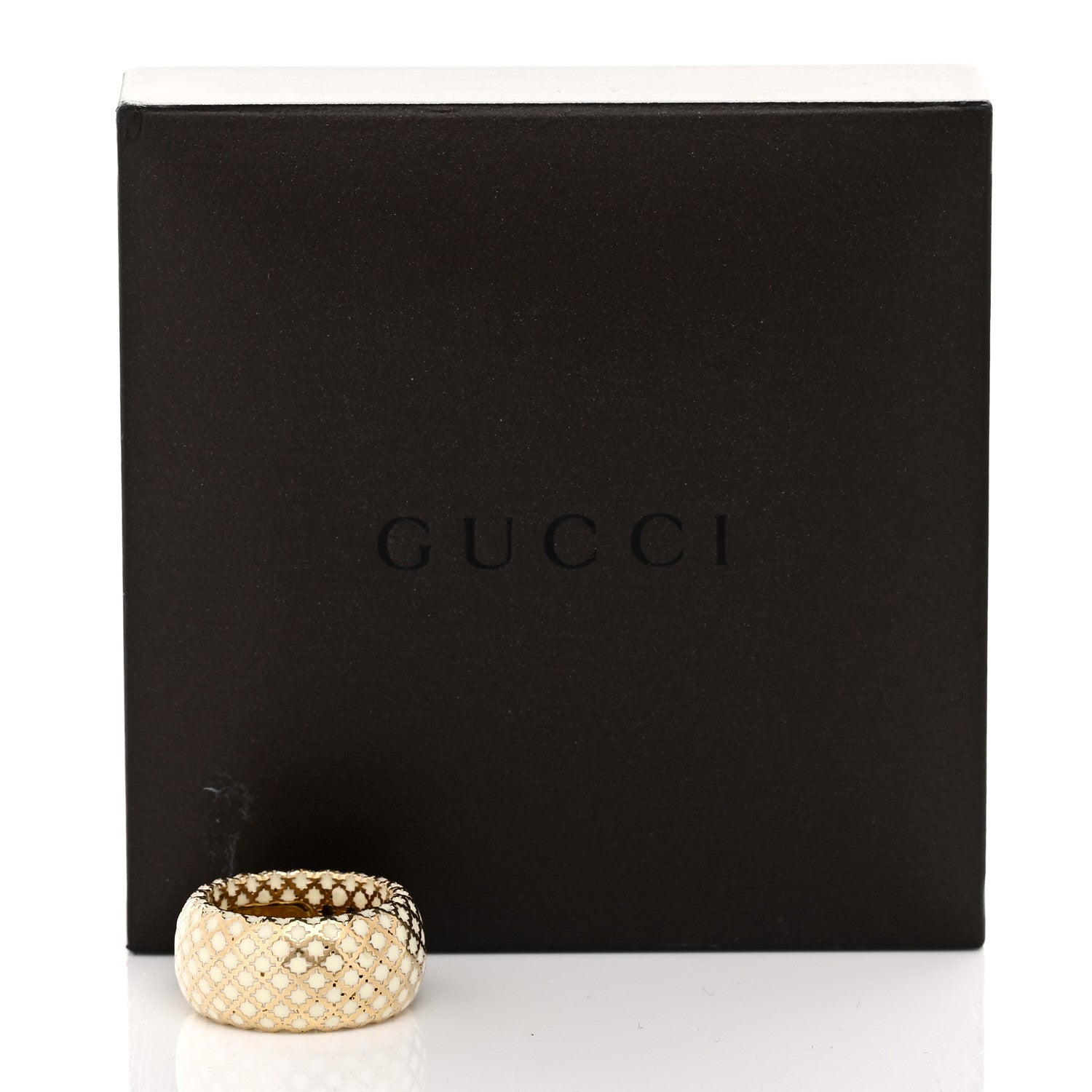 Gucci 18K Yellow Gold Enamel Diamantissima Ring 48 4.5 White 6 of 6
