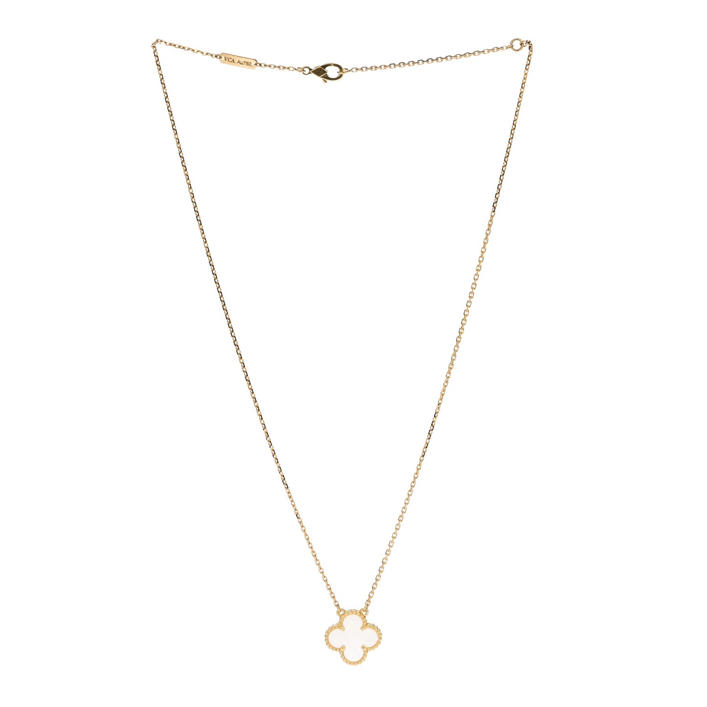 18K Yellow Gold Mother of Pearl Vintage Alhambra Pendant Necklace
