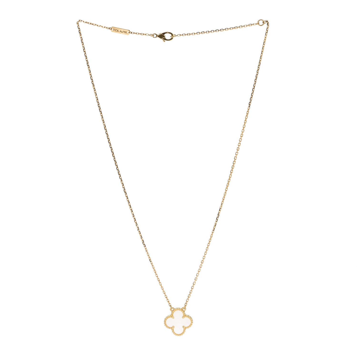 Van Cleef & Arpels 18K Yellow Gold Mother of Pearl Vintage Alhambra Pendant Necklace 3 of 8