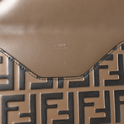 Fendi Vitello Ceylon Bi-Color FF 1974 Embossed FF Diamonds Flat Envelope Pouch Maya Black 6 of 8