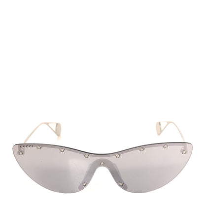 Gucci Metal Rimless Star Studded 90mm Cat Eye GG0666S Sunglasses Mirror Silver 2 of 7