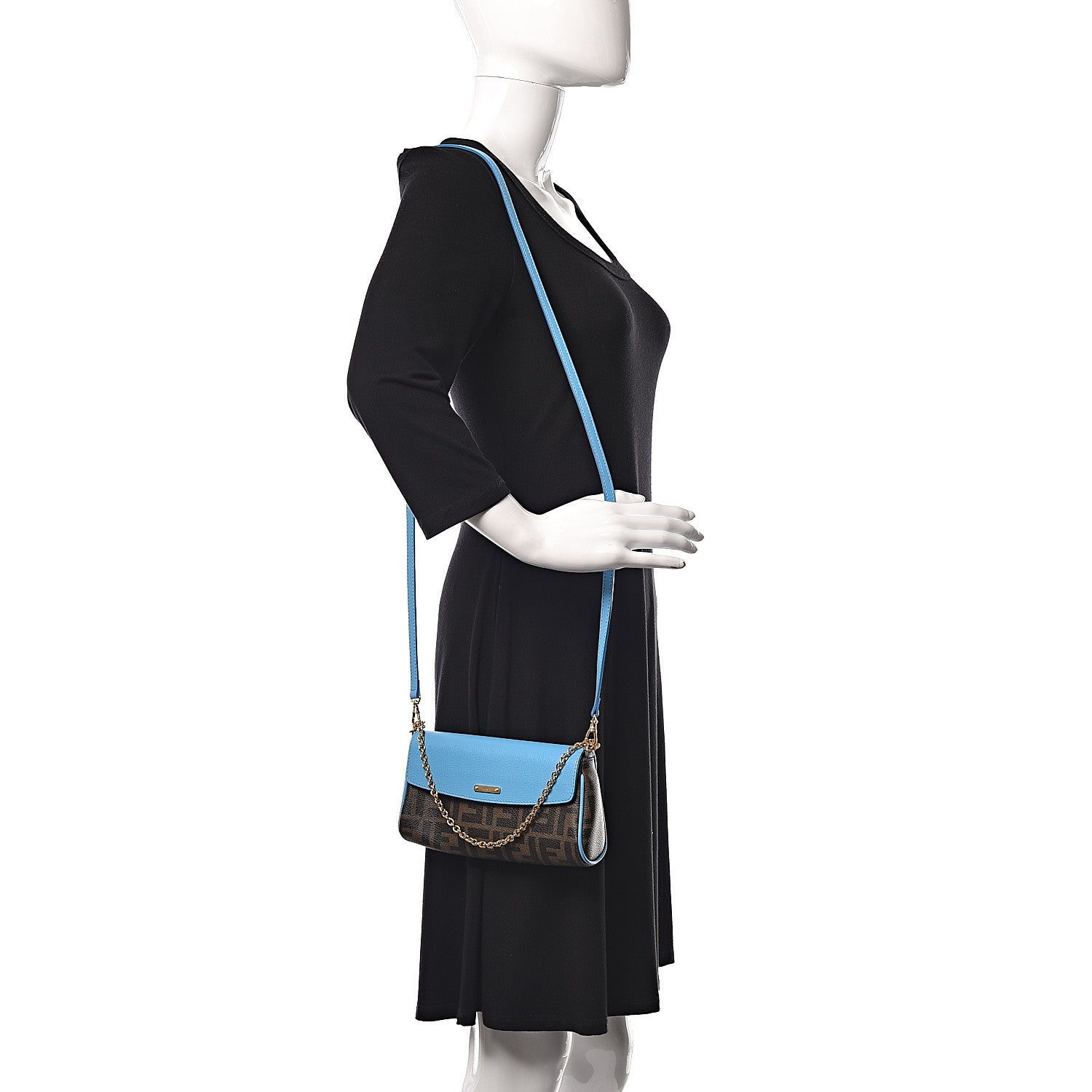 Fendi Zucca Spalmati Vitello Elite Flap Crossbody Bag Tobacco Turchese 2 of 10