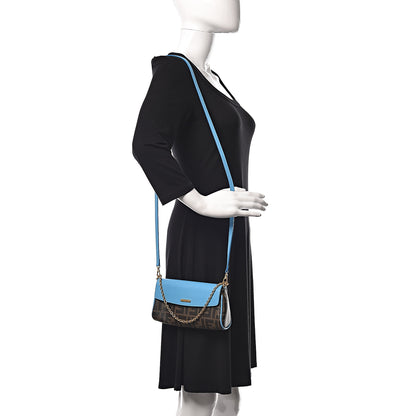 Fendi Zucca Spalmati Vitello Elite Flap Crossbody Bag Tobacco Turchese 2 of 10