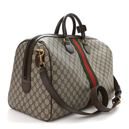 Gucci GG Supreme Monogram Textured Dollar Calfskin Web Medium Savoy Duffle Bag Beige Dark Brown 2 of 9