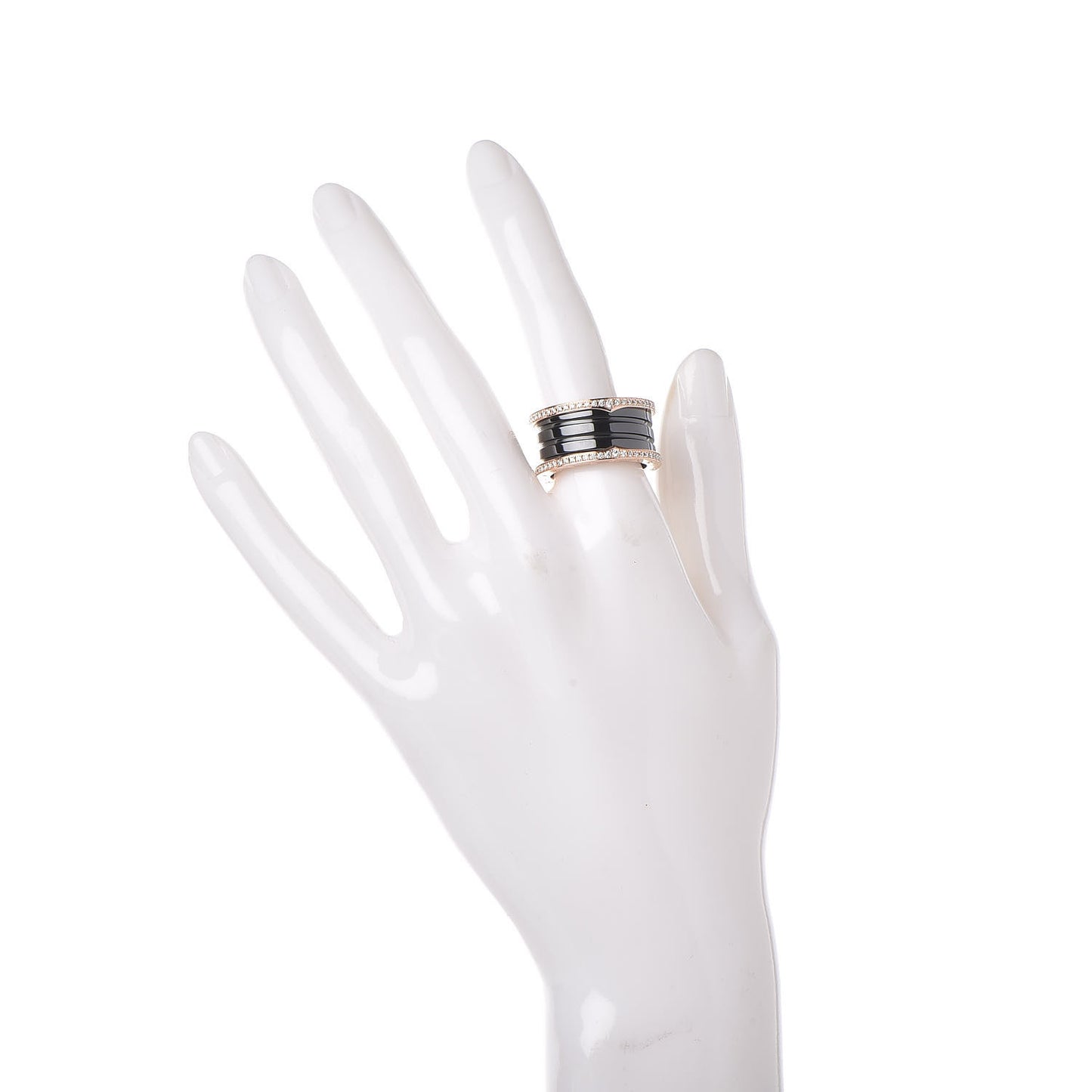 18K Rose Gold Black Ceramic Diamond B.Zero1 Four-Band Ring 57/8.25