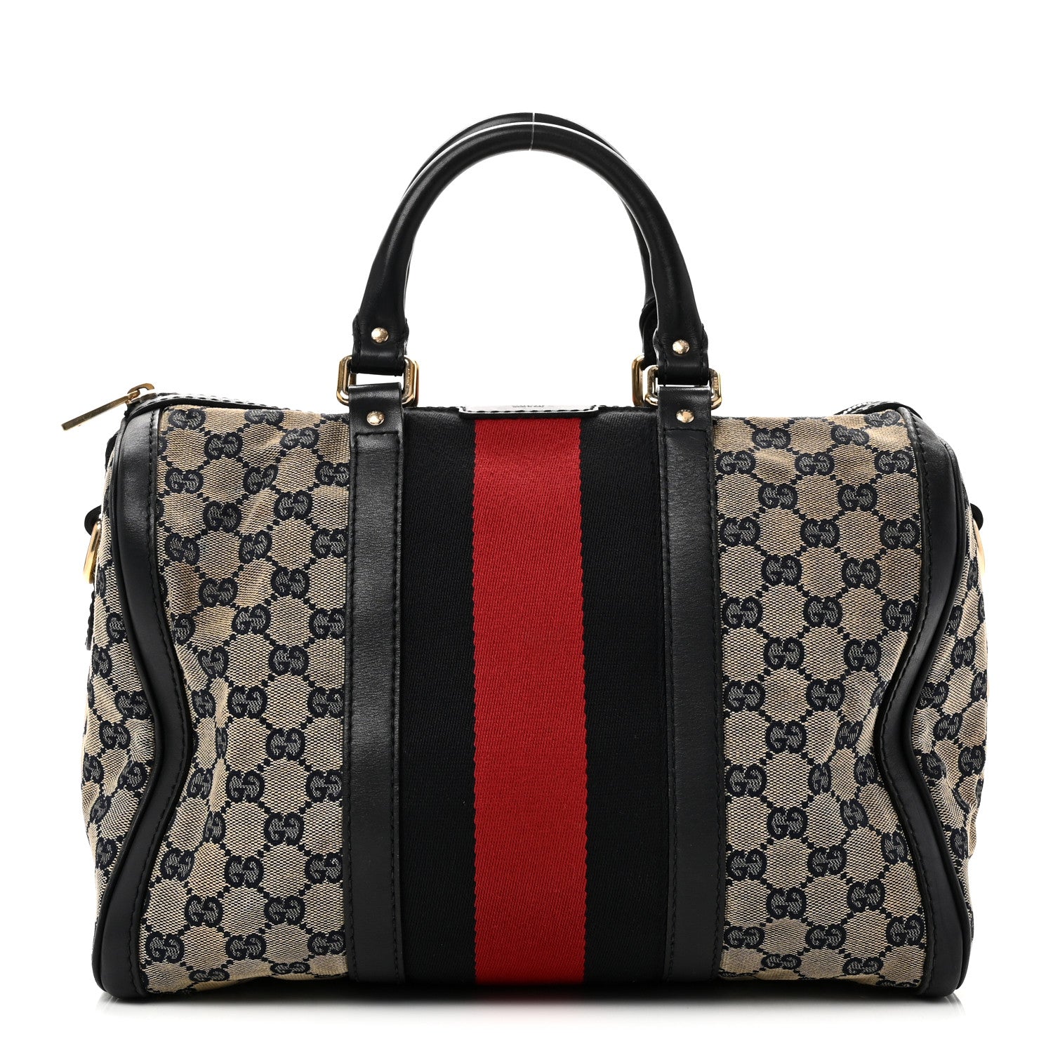 Gucci Monogram Selleria Calfskin Vintage Web Medium Boston Beige Blue 1 of 10