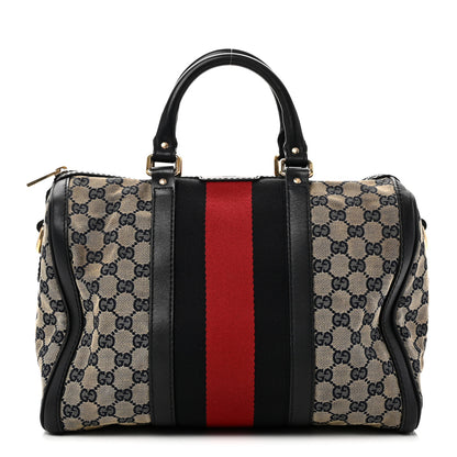Gucci Monogram Selleria Calfskin Vintage Web Medium Boston Beige Blue 1 of 10