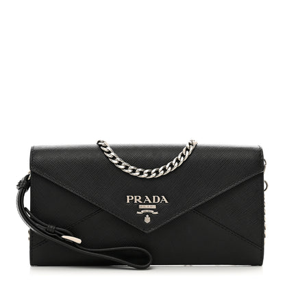 Prada Saffiano Envelope Wristlet Crossbody Wallet Black 1 of 9