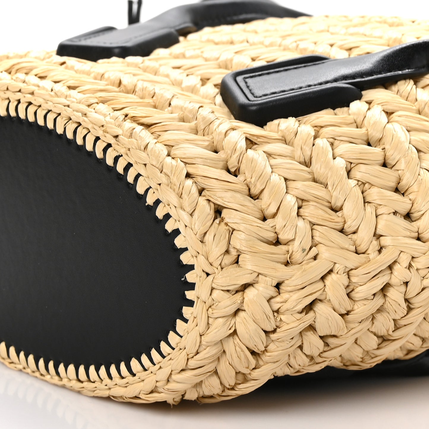 Raffia Calfskin Small Arco Basket Black