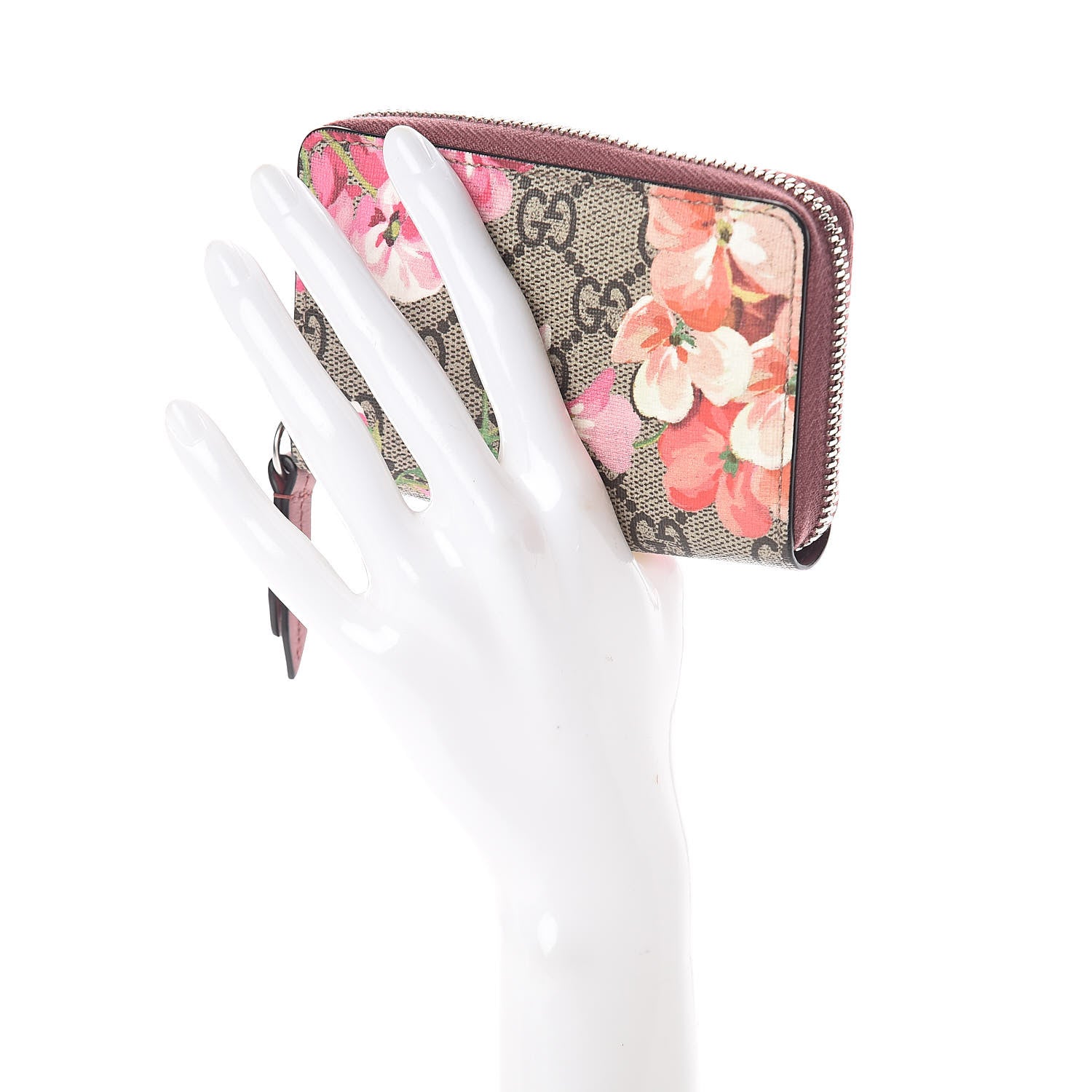 Gucci GG Supreme Monogram Blooms Zip Around Card Case Wallet Beige Multicolor Dry Rose 2 of 7