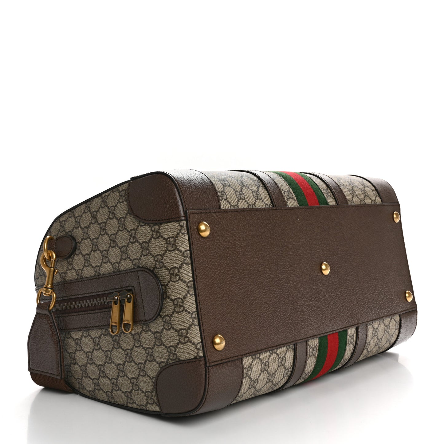GG Supreme Monogram Textured Dollar Calfskin Web Medium Savoy Duffle Bag Beige Ebony New Acero