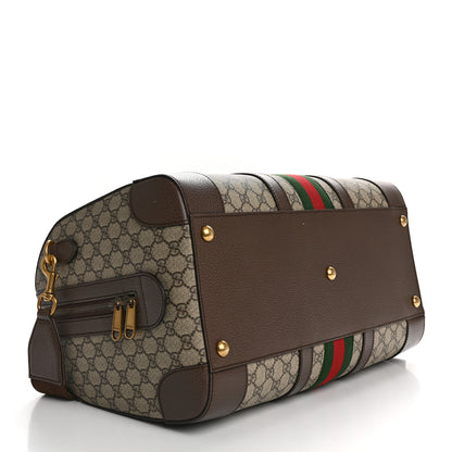 Gucci GG Supreme Monogram Textured Dollar Calfskin Web Medium Savoy Duffle Bag Beige Ebony New Acero 3 of 9