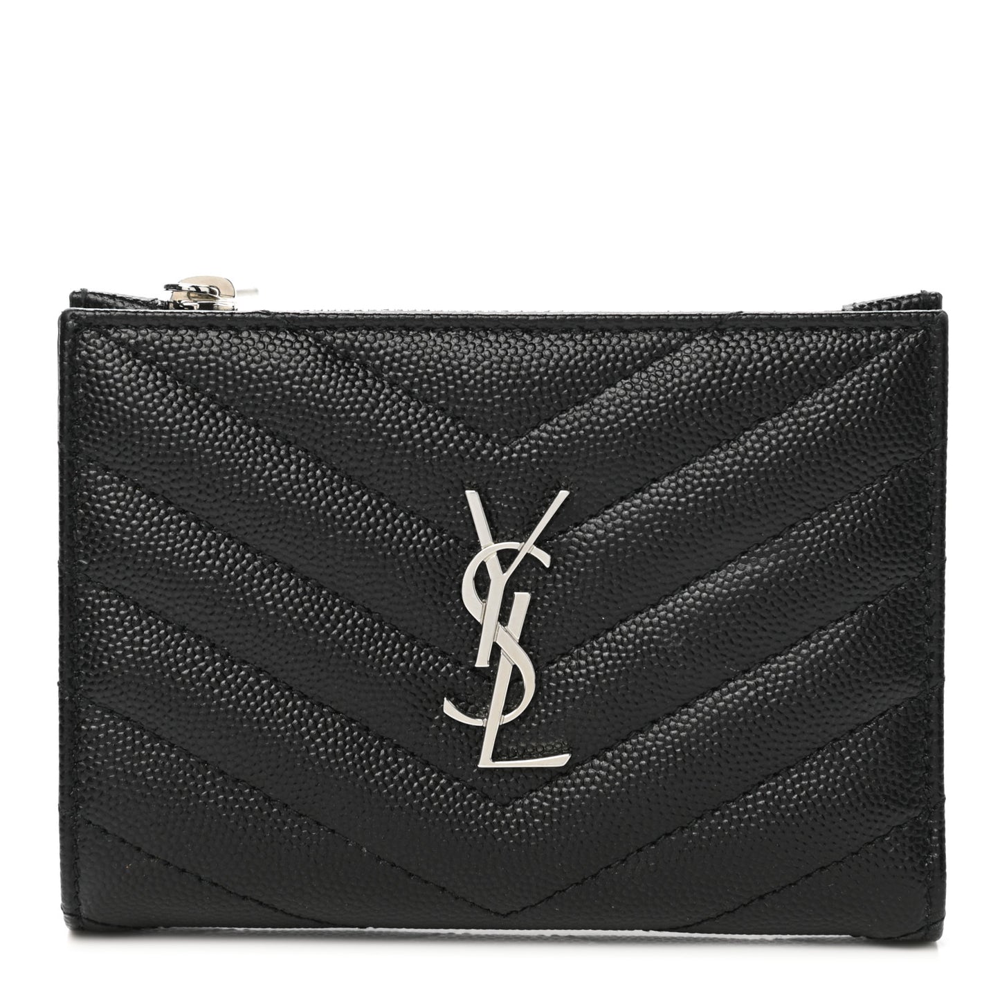 Grain De Poudre Matelasse Chevron Monogram Zipped Two-Part Wallet Black