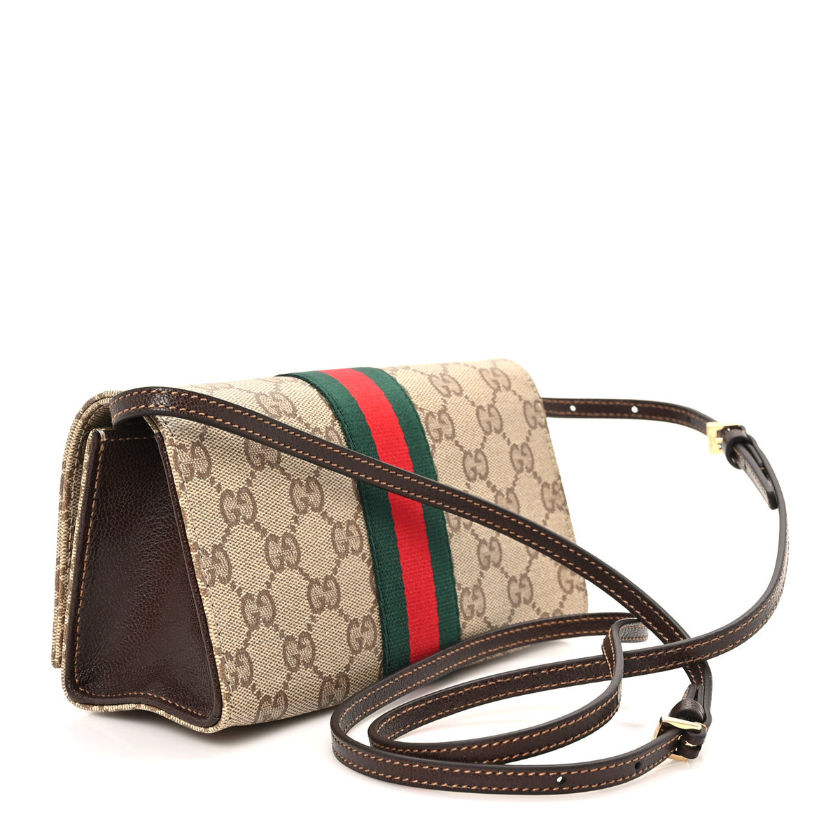 Monogram Web Small Pouch with Strap  Sand Dark Brown