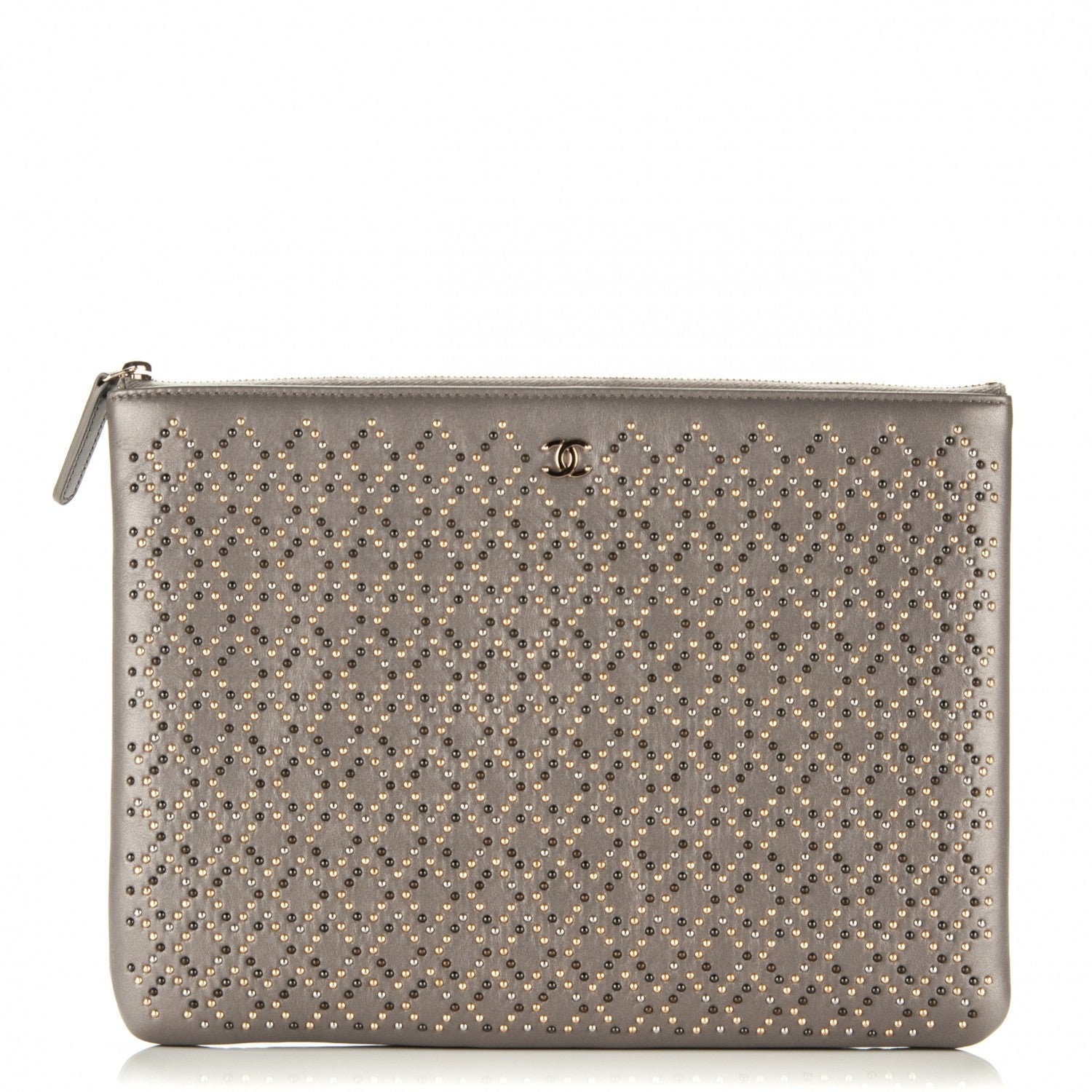Chanel Metallic Lambskin Studded Cosmetic Case Grey 1 of 6