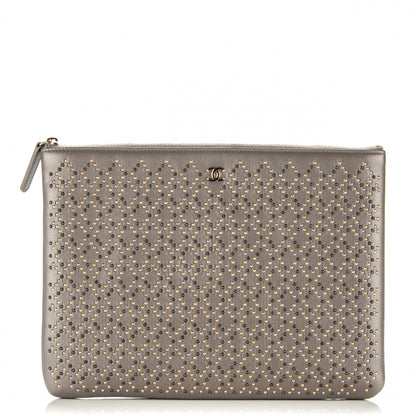 Chanel Metallic Lambskin Studded Cosmetic Case Grey 1 of 6