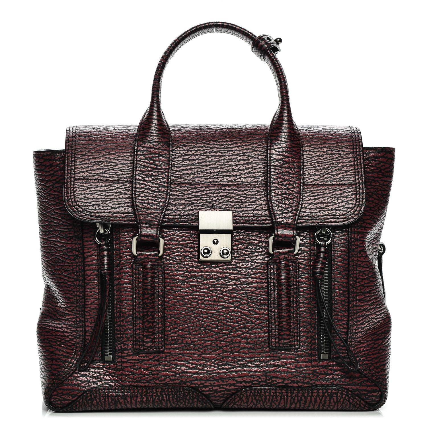 3.1 Phillip Lim 3.1 Calfskin Medium Pashli Satchel Black Maroon 1 of 7