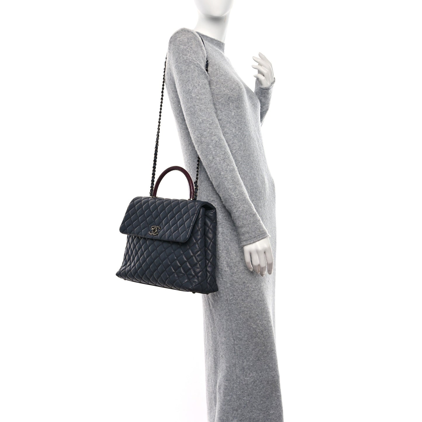 Caviar Lizard Quilted Large Coco Handle Flap Grey