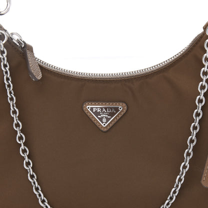 Prada Tessuto Nylon Saffiano Re-Edition 2005 Shoulder Bag Cacao 8 of 9