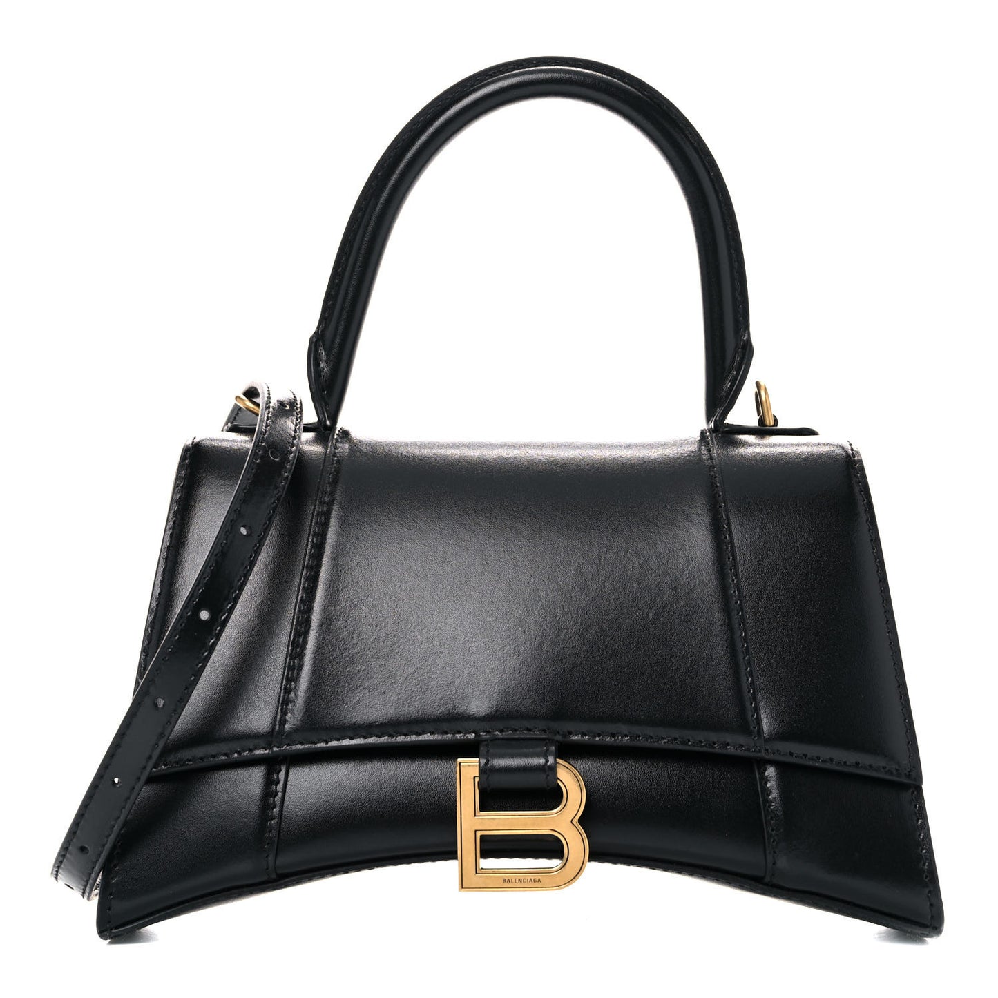 Shiny Box Calfskin Small Hourglass Top Handle Bag Black