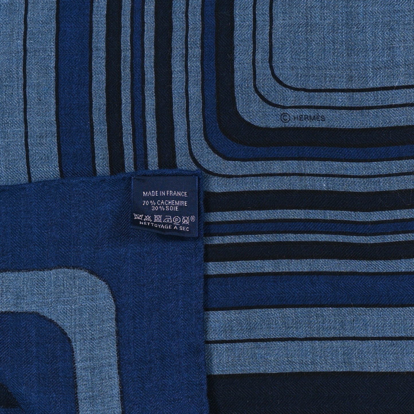 Cashmere Silk Pegase Paysage Shawl 140 Bleu Chine Marine