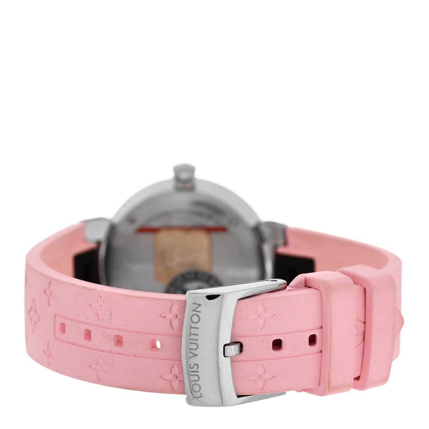 Louis Vuitton Stainless Steel Rubber Diamond 28mm Tambour Slim Quartz Watch Pink 3 of 5