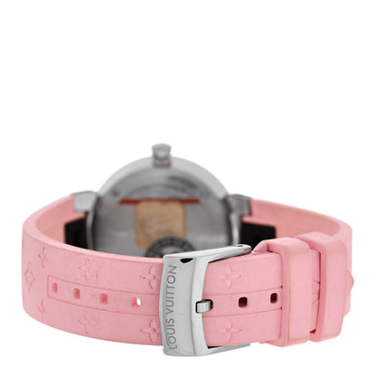 Louis Vuitton Stainless Steel Rubber Diamond 28mm Tambour Slim Quartz Watch Pink 3 of 5