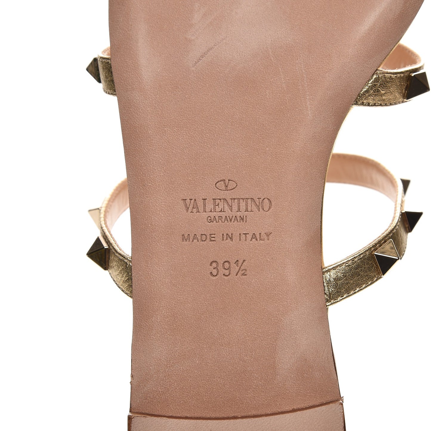 Metallic Grained Calfskin Rockstud Caged Flat Slide Sandals 39.5 Mekong