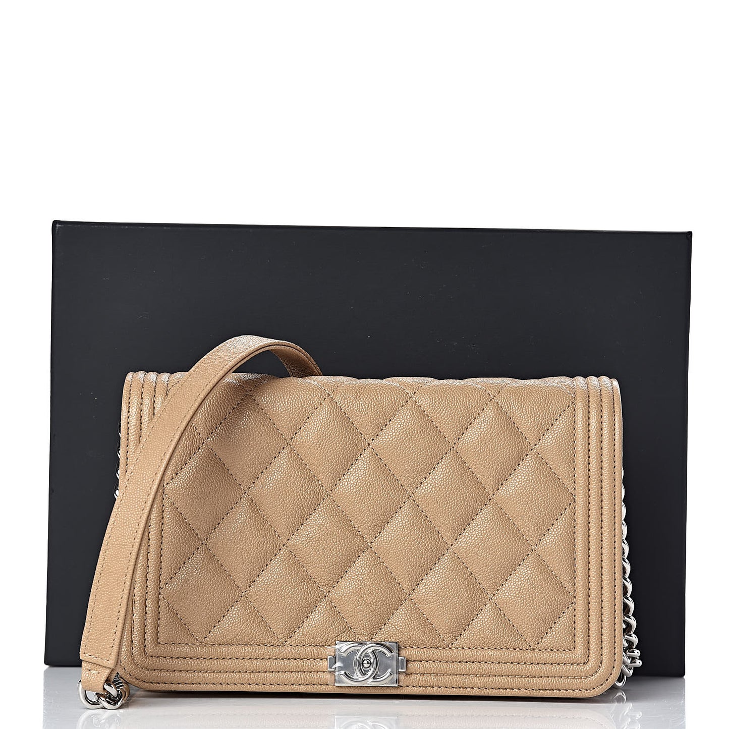 Caviar Quilted Boy Wallet On Chain WOC Beige