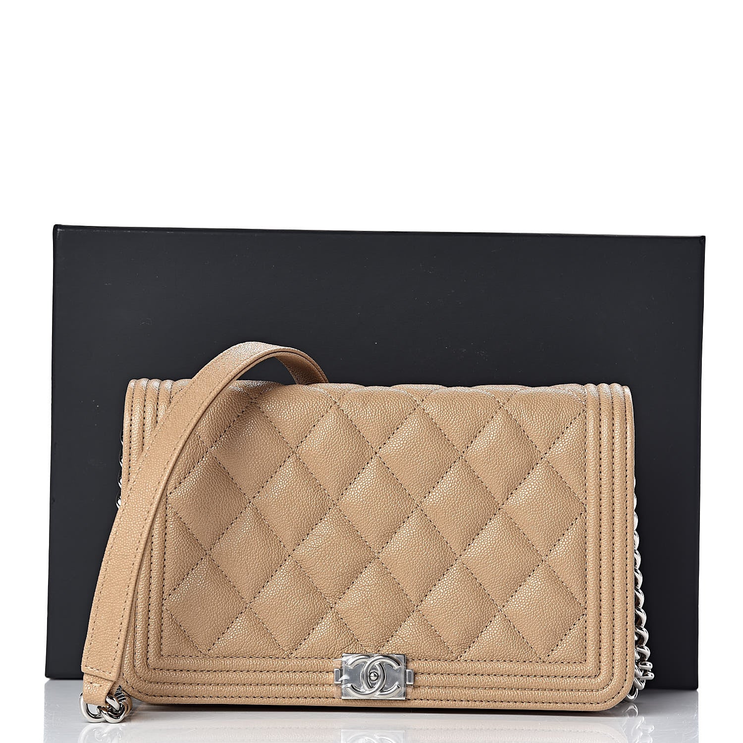 Chanel Caviar Quilted Boy Wallet On Chain WOC Beige 12 of 12