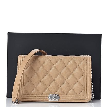 Chanel Caviar Quilted Boy Wallet On Chain WOC Beige 12 of 12