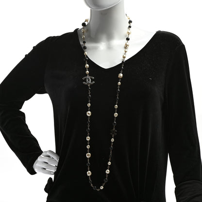 Chanel Pearl Bead CC Long Necklace Black 2 of 5