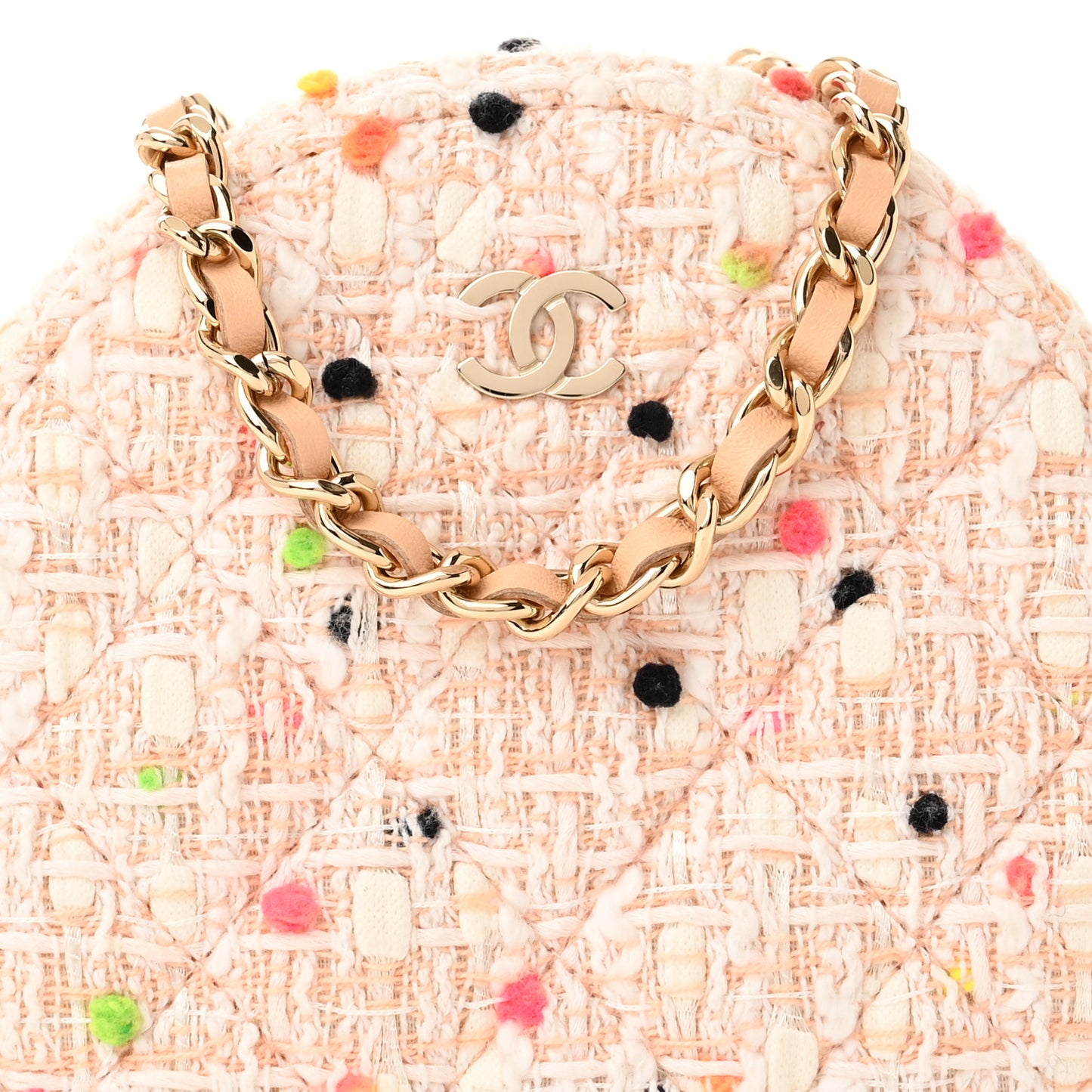 Candy Cotton Tweed Beach Ball Quilted Round Clutch With Chain Multicolor